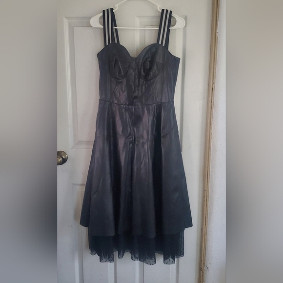 Asos Leather Midi Goth Witchy Dress With Black And White Straps Size 8 - Picture 1 of 6